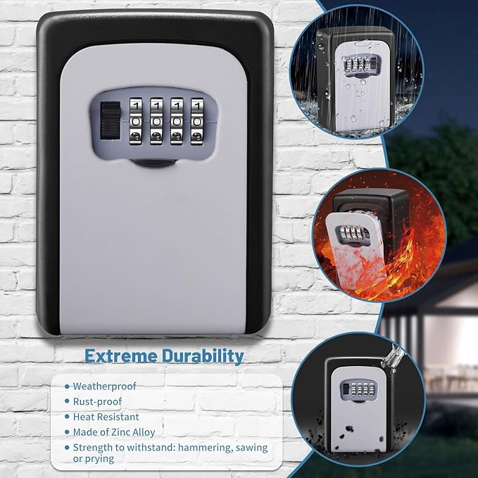 Key Lock Box for Outside - Sturdy and Durable Lock Box for House,5 Key Capacity Lockbox for Keys Outdoor,Waterproof Emergency Spare Lockbox with Resettable Code for Home,Garage,Airbnb(2 Pack, Grey)