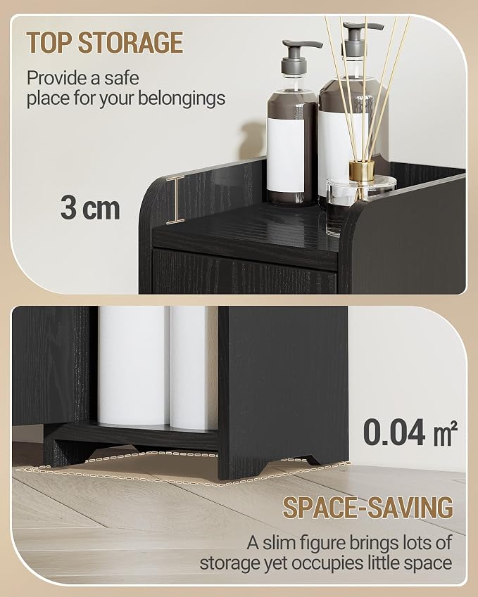 Hzuaneri Bathroom Storage Cabinet, Small Corner Floor Cabinet with 2 Doors | Narrow Toilet Paper Cabinets with Adjustable Shelf, Bathroom Organizer for Small Spaces, 7.9" D x 7.9" W x 29.5" H Black