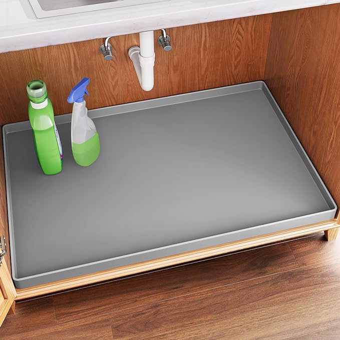 FLATO Waterproof Under Sink Mat 40" x 19" Shelf Liner for Kitchen and Bathroom, Cabinet Protector, Organizers and Storage, Flexible Silicone Drip Tray