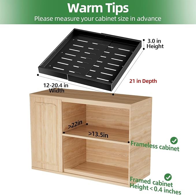 PAKETA 1 Pack Expandable Pull Out Cabinet Organizer,21" Deep | Pull Out Drawers for Cabinets with width from 12" to 20",Sliding Drawers for Cabinets with Upgrade 3 Slide Rails,hold 65 lbs