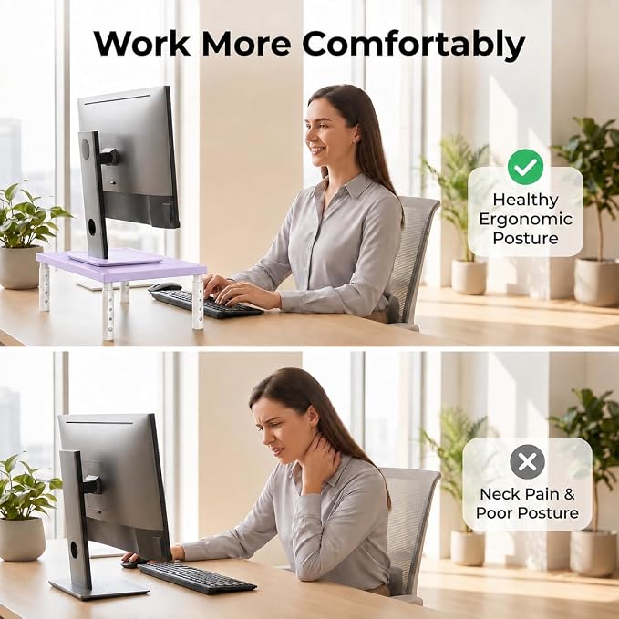 Desk Organizers and Accessories, Adjustable Computer Monitor Stand Riser, Laptop Stand, Office Desk Accessories & Workspace Organizers for Women, Purple Wood