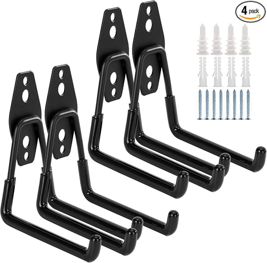 4 Pack Garage Hooks Heavy Duty, 5.1 inch Square Utility Hooks | Garage Tool Organizer Wall Mount, Utility Organizer for Ladders, Garden Tools, Bike, Ropes, Bulk Items