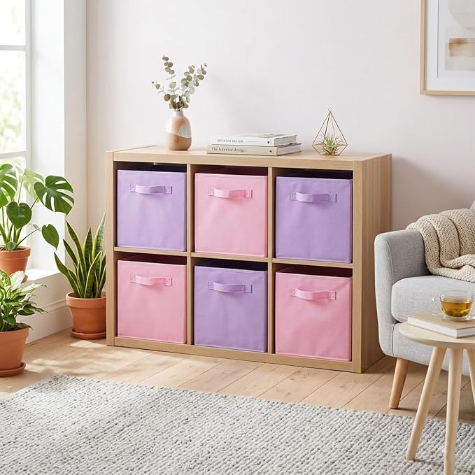 ShellKingdom Storage Bins, Foldable Fabric Storage Cubes And Cloth Storage | Storage Organizer For Closet And Toys, 10.5x10.5x11 INCH, 6 Pack (Lavender+Pink)