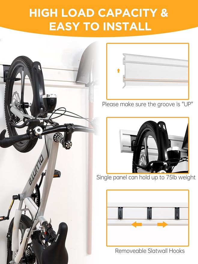 FRAYSCENT Slatwall Panels Garage Tool Organizer Wall Mount Garage Slat Wall Storage Systems, Bike Storage Rack Garage Organizers and Storage PVC Wall Panels Slat Wall Paneling