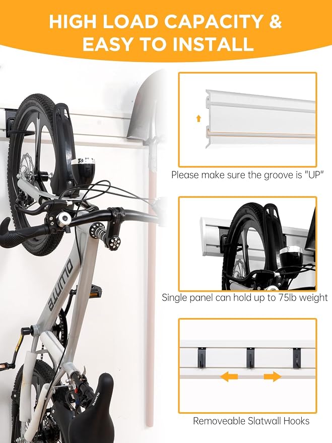 FRAYSCENT Slatwall Panels Garage Tool Organizer Wall Mount Garage Slat Wall Storage Systems, Bike Storage Rack Garage Organizers and Storage PVC Wall Panels Slat Wall Paneling