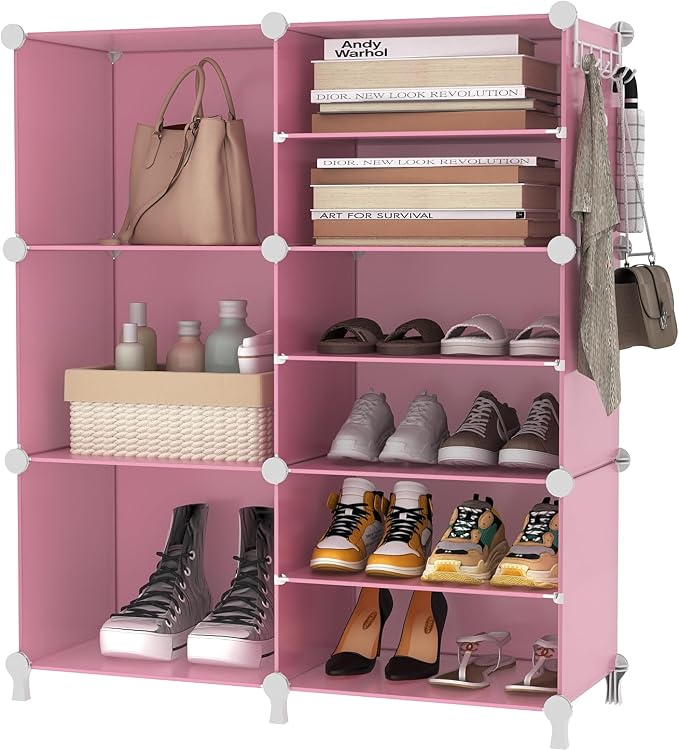 AWTATOS 6 Cube Closet Organizer Storage Shelves, Pink | Portable Closet Clothes Organizers Storage Shelf DIY Stackable Cubby Shelving for Closet Bedroom Living Room Office