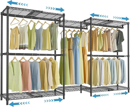 VIPEK X3 Basic Expandable Closet System, Heavy Duty Freestanding Open Wardrobe with Long Hanging Area, 5 Hanging Rods & 6 Adjustable Shelves, Fits 5.10 to 8.8 FT, Black