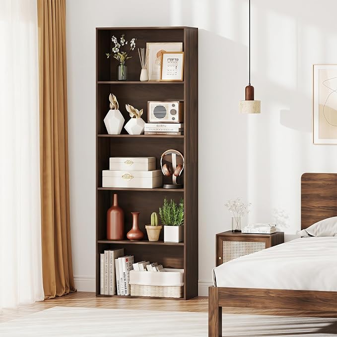 Giantex 5-Tier Bookshelf Set of 2, Freestanding Bookcase with 5 Open Shelf | Modern Display Shelf, Storage Organizer for Living Room, Home Office, Dark Walnut