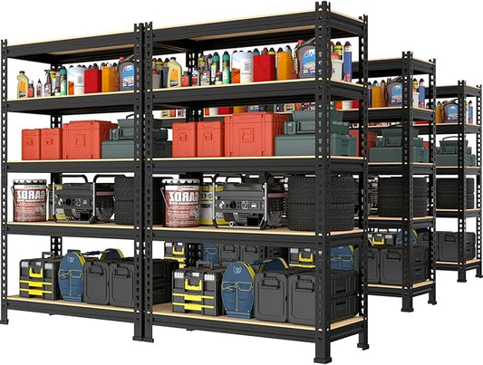 PrimeZone 5-Tier Garage Storage Shelves, Adjustable Metal Shelving, Black | Heavy-Duty Metal Frame & Connectors, FSC MDF Boards, Space-Saving Storage for Garage, Pantry, Closet, 28"W x 12"D x 59"H 6PCS