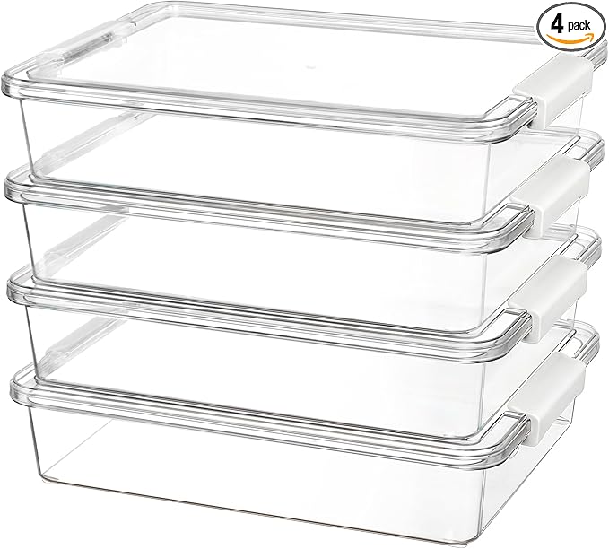 Vtopmart 4 Pack 6 Qt Plastic Storage Bins with Lids, Sensory Bins, White | Stackable Clear Containers for Organizing School & Office Supplies, Arts & Crafts Organizers and Storage for Home, Craft Room