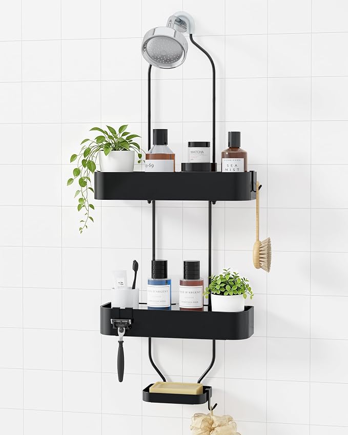 Kitsure Shower Caddy Hanging, No-Drill Bathroom Shelves, Black, 28.5" H | Bathroom Organizers and Storage, Wobble-Free Shower Organizer with Adhesive Tapes, Rust-Proof Shower Storage for Toiletries