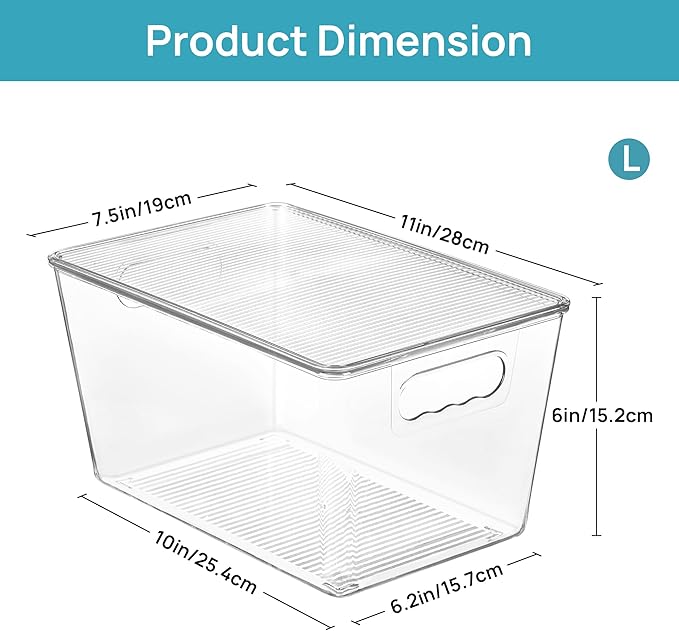 Vtopmart 12 Pack Clear Stackable Storage Bins with Lids, Large | BPA-free Plastic, Organize Vertically, For Pantry Kitchen Fridge Cabinet Closet Bathroom, Built to Last, Easy to Move