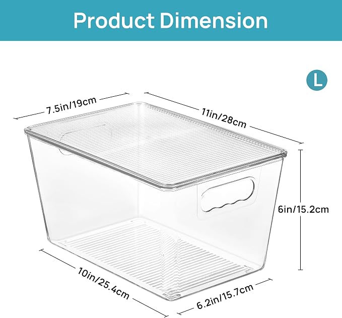 Vtopmart 8 Pack Clear Stackable Storage Bins with Lids, Large | BPA-free Plastic, Organize Vertically, For Pantry Kitchen Fridge Cabinet Closet Bathroom, Built to Last, Easy to Move
