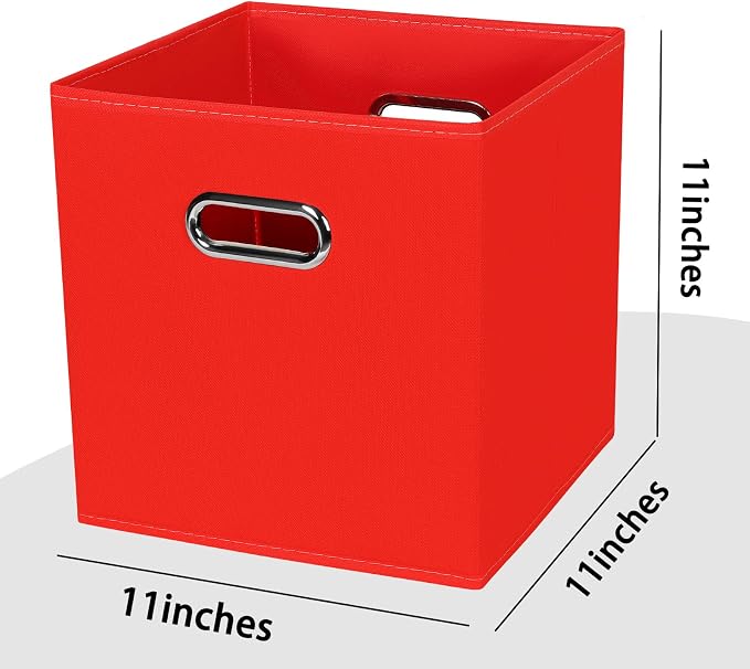 Black Foldable Storage Cubes Bins , Fabric Storage Box Cubes Organizer Baskets with Dual Handles for Home Organizer (Red)
