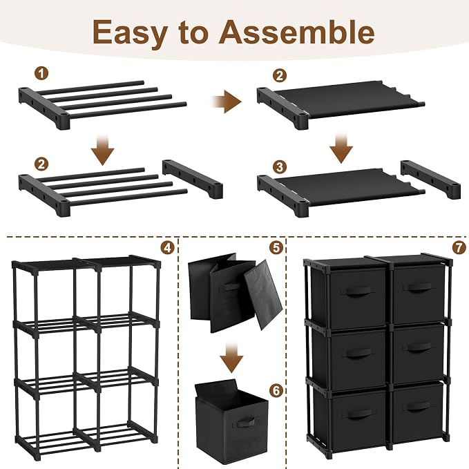 Briwooody 6 Cube Storage Organizer Storage Bins Shelf,Black
