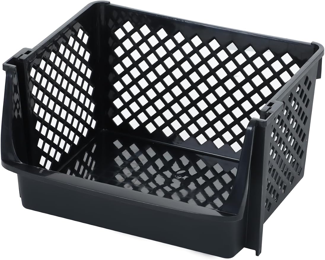 Large Stackable Storage Bins Open Front for Pantry Storage, 6 Pack - Black | Sturdy Plastic, Easy Stacking, Open Front Access, Ventilated Sides, Vertical & Space Saving Pantry Organizers and Storage Bin