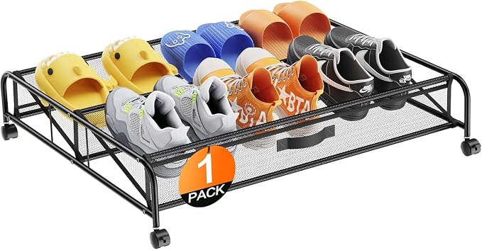Under Bed Shoe Storage Organizer,1 Pack Shoe Storage with Wheels for Shoe Organizer for Closet Drawer Space Saving for Bedroom