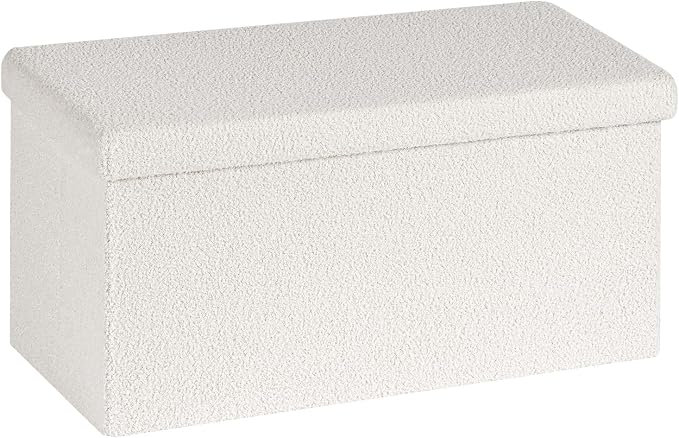 PINPLUS Folding Storage Ottoman Bench, Sherpa Ottoman with Storage, Large Long Shoes Bench Chest with Lid, Footrest for Living Room, Entryway, White 30'' x 15'' x 15''