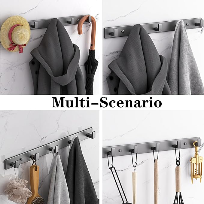 Coat Rack, Heavy Duty Stainless Steel 3 Tri Coat Hook Hanger, Wall Mounted Wall Hooks, Rustic Clothes Hook/Key Hook Rail for Bathroom Kitchen Entryway(2 Pack, 3 Hook Grey)