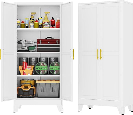 GAIOUS 61''Tall Metal Garage Storage Cabinet,File Cabinet with Door and Adjustable Shelves, Outdoor Steel Tool Cabinet for Home,Office,Warehouse,Garage,White