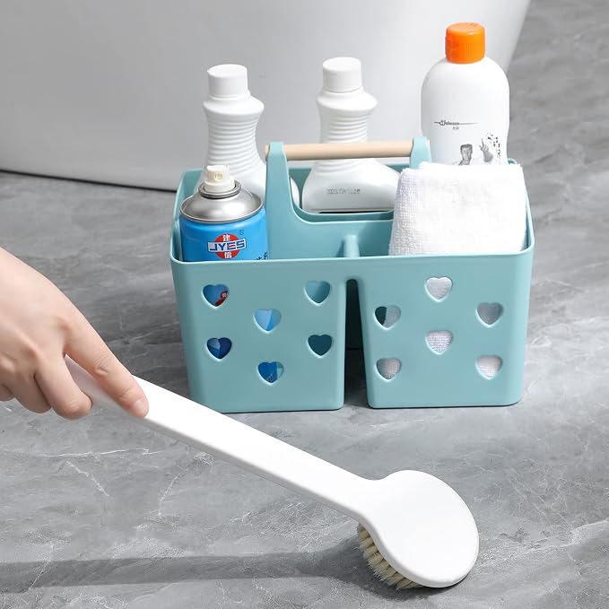Portable Shower Caddy Plastic Shower Basket Organizer with Handle, Blue | Divided Bathroom Caddy Storage Cleanning Caddy Tote for College, Dorm Room, Kitchen