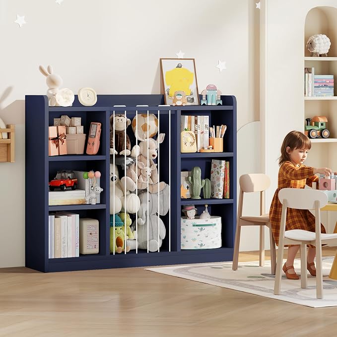 2-in-1 Toy & Stuffed Animal Organizer, Kids 6-Cube Storage Shelf with Rounded Corners & Anti-Tip for Playroom Bedroom