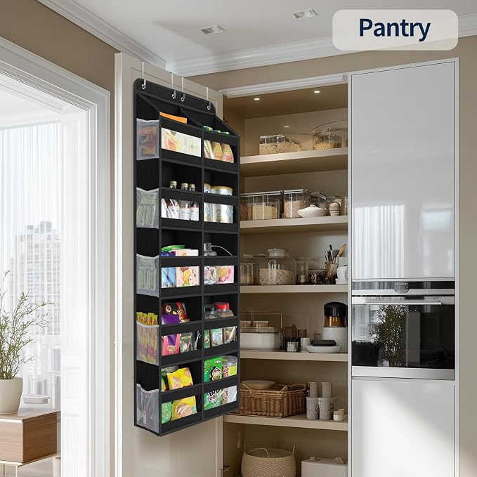 Yecaye 5-Tier Over The Door Organizer Dual-Column, 80lbs Load Over the Door Storage of 10 Compartments, Heavy Duty Extra Large Door Organizer Hanging for Bedroom Nursery Bathroom Pantry, Black, 1 Pack