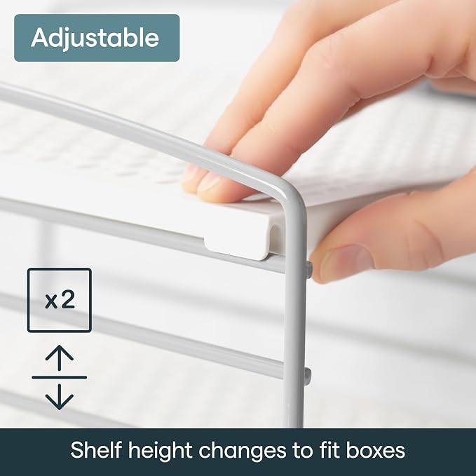 YouCopia UpSpace Adjustable Box Organizer for Foil Wrap and Kitchen Cabinet Storage, Original, White