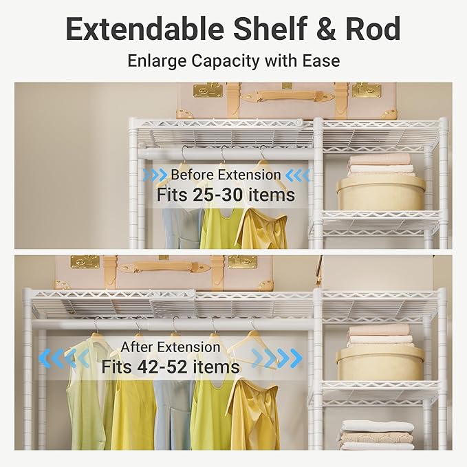 VIPEK X2 Expandable Clothes Rack Portable Closet Organizer System White | Heavy Duty Closet Racks Adjustable from 3'3" to 4'8" with Shelves and Hanger Rods Reach-in Clothing Rack for Hanging Clothes