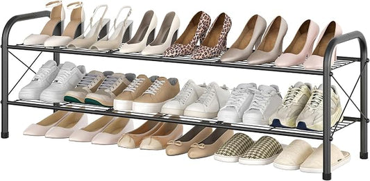 Hoctieon 2 Tier Shoe Rack for Closet, Shoe Rack FreeStanding, Entryway Shoe Shelf, Shoe Storage Organizer, Durable Mesh Style Shoe Rack, Space Save for Garage, Bedroom, Living Room, Wardrobe, Brown