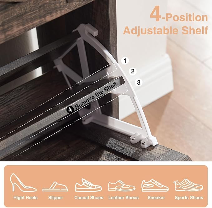 Barnyatoh Farmhouse Shoe Storage Cabinet with 2 Flip Drawers & Barn Door | Freestanding Hidden Slim Narrow Shoe Rack, Adjustable Shelves,Wood Shoes Organizer for Entryway, Foyer, Hallway,Dark Oak