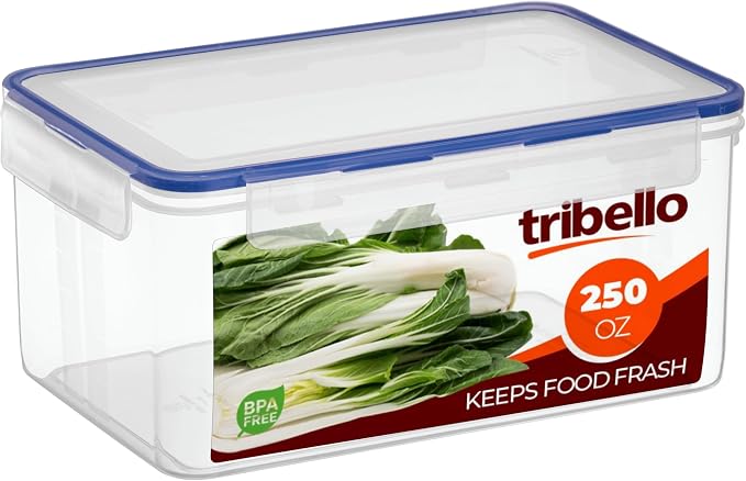 Tribello 250 oz Extra Large Airtight Food Storage Containers with SnapTight Lids – Clear, Stackable, BPA-Free Meal Prep Containers for Kitchen, Freezer & Pantry Storage