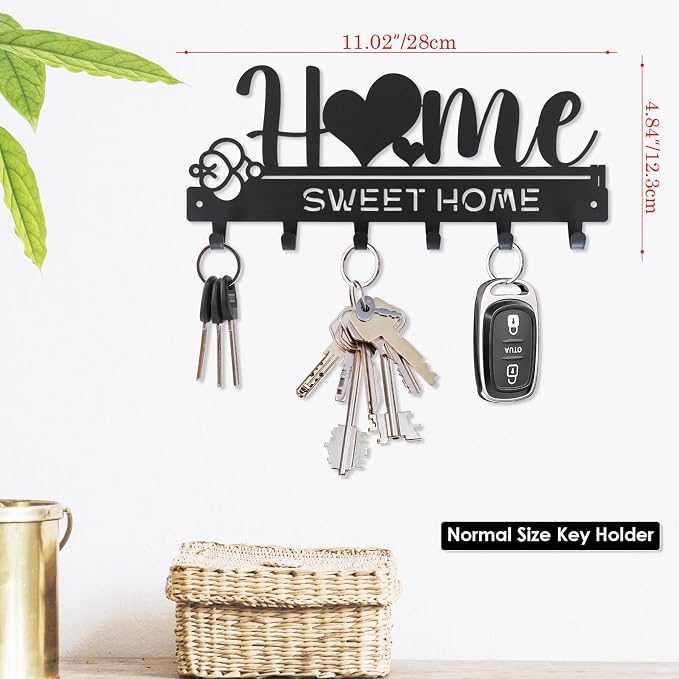“Home Sweet Home”Key Holder wall Mount(Normal Size:11.02x4.84inches) | Simple Metal Decorative Key Hooks Rack for Entryway Front Door Hallway Garage Office