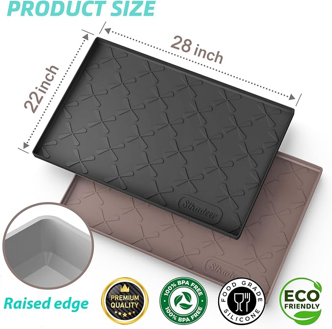 SIKADEER Waterproof Under Sink Mat Food-Grade Kitchen Shelf Liner 28" x 22" | Thick Raised Edge Cabinet Protector, BPA Free Kitchen Organizer and Storage, Non-Slip Dog & Cat Mat, Silicone Drying Mat
