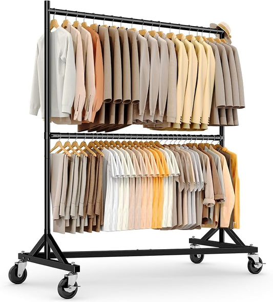 HOKEEPER Z Rack, Clothes Rack Hold 550LB Adjustable Height Double Rod Black | Portable Z Rack, Commercial Large Storage Space, with Wheels, Easy Assemble, 5 Years Sweet Service, 23"D*63"W*86"H