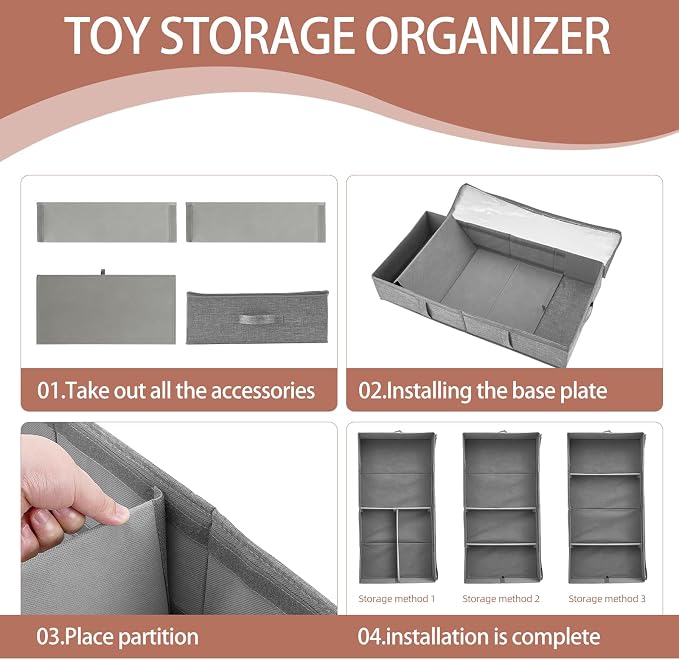 Underbed Storage Containers, 2-Pack Under Bed Toy Storage Boxes with Lids | Foldable Under Couch Storage Bins (31.8×16×5.9in), Clear Lid Toys Organizer for Plush Dolls, Books, Clothes, Shoes & Blankets
