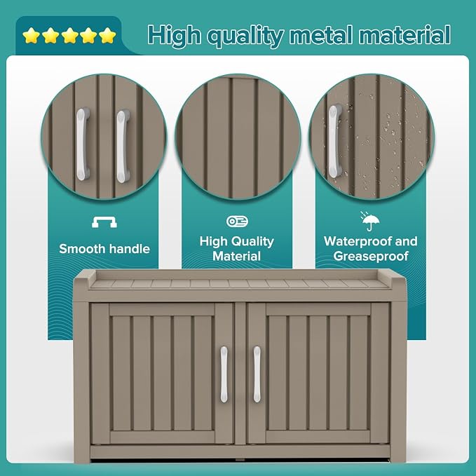 ROJIK Shoe Cabinet Storage Bench Indoor Outdoor, Waterproof UV-Resistant Resin Entryway Furniture with Adjustable Shelves for Hallway, Living Room and Bedroom (Double Door,Grey)
