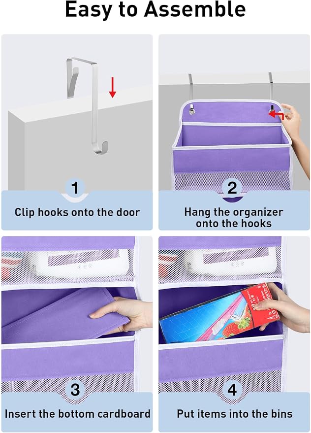 Yecaye Over the Door Organizer forNursery Closet 35.2lbs Load Purple 4 Tier | Over the Door Storgae for Newborn Baby Essential Diaper Baby Clothes, College Dorm Room Essentials, Stuffed Animal Storage