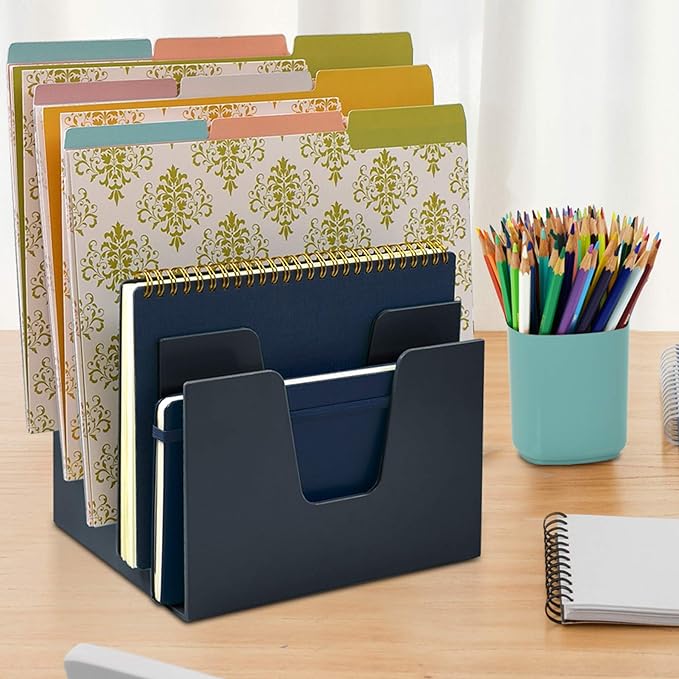 Acrimet 5 Section Incline File Sorter Organizer, Desktop Mail Holder, Black | Durable Plastic, Space-saving Design, Easy Document Access, Ideal for Office, Home and School Use