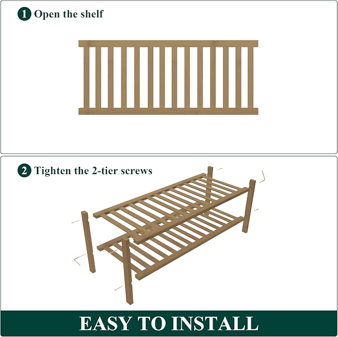 Smiry Bamboo Shoe Rack, 14 Vertical Slats, 2 Tier - 26.8" Wide, Walnut | Stackable Free Standing Wooden Shoe Organizer, Wood Shoe Storage Shelf for Closet, Entryway, Thicher Leg