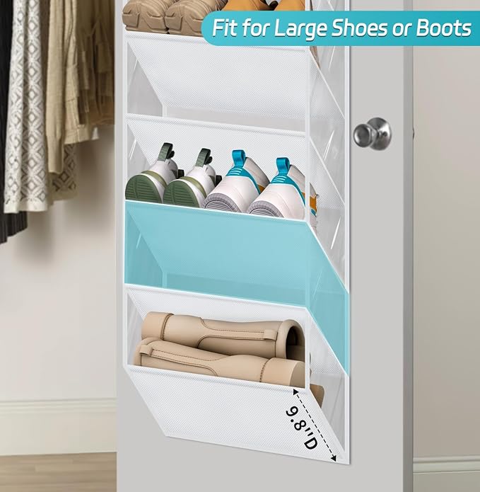 AOODA 10 Tier Clear Over the Door Shoe Organizer Storage, Deep Pockets Large Hanging Shoe Rack for Closet Door, Fit 20 Pairs Sneaker Holder Hanger for Boots (White)
