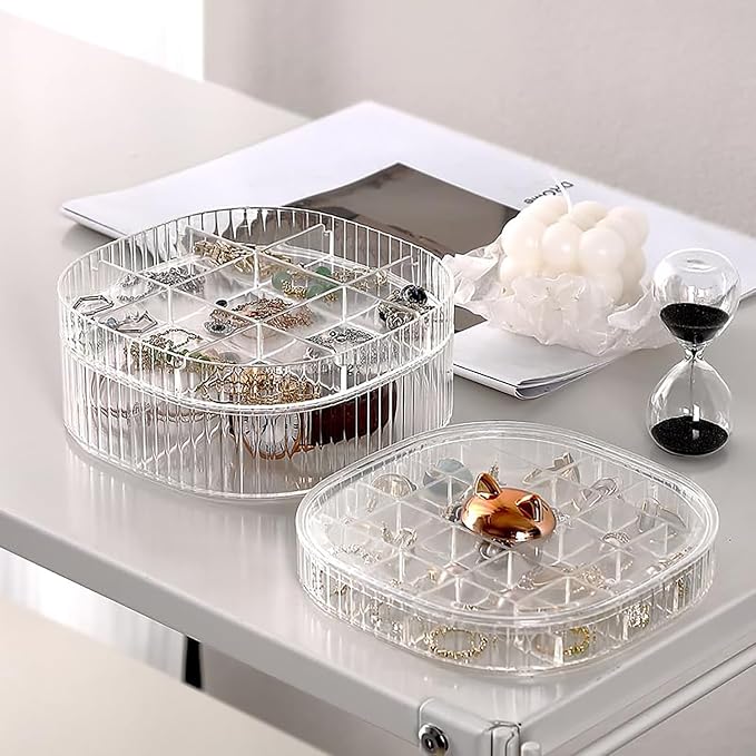 HALAFE Jewelry Box, 3-Layer Acrylic Jewelry Organizer with Cat Shape Handle, Clear Jewelry Boxes for Women Girls, Make up Organizer, Jewelry Storage Holder (Clear, Cat)