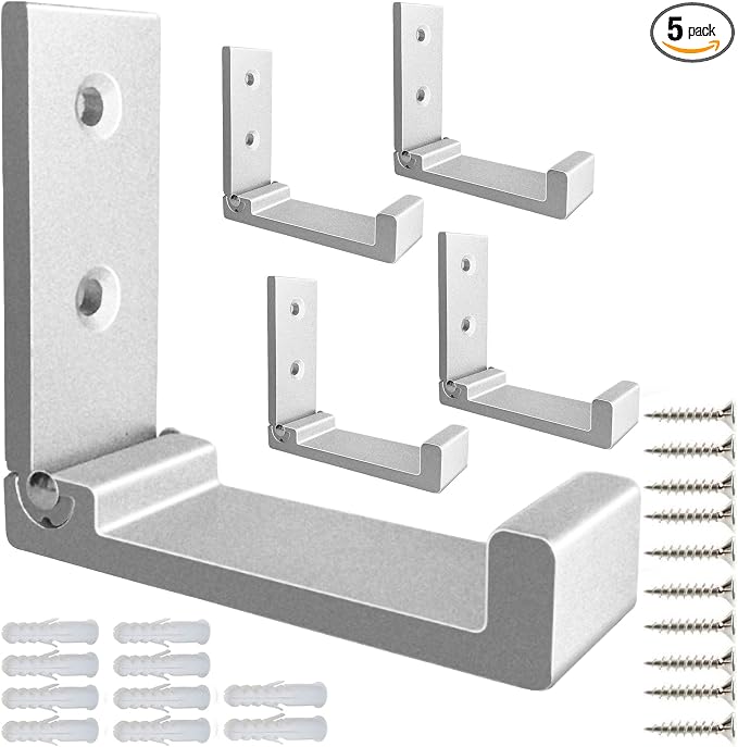 Folding Coat Hooks, 5Pcs Wall Hooks for Hanging Coat Towel Hooks Hardware Heavy Duty Aluminum Alloy Headphone Holder Hooks No Rust Wall Mounted with Screws for Hat, Bags, Fitness Equipment (Silvery)