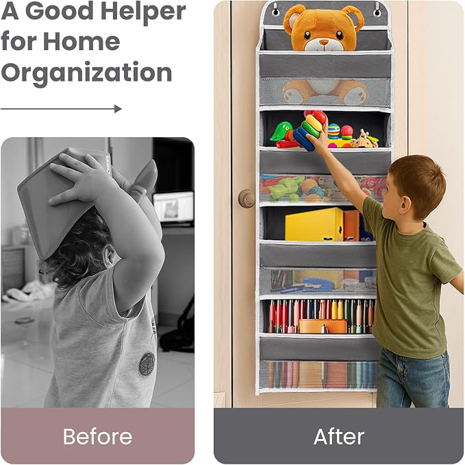 Ease of Assembly Over The Door Organizer,4 Shelves & 4 Side Pockets,Anti Tilt Hanging Behind Door Storage, Heavy-Duty Reinforced Mesh Rack Holds 44lb for Bathroom,Pantry, Nursery,Closet, Shoes, Towels