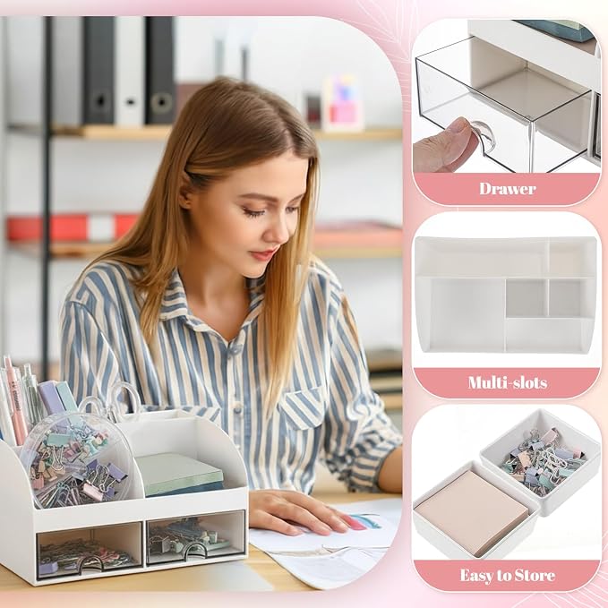 Kosiz Morandi Office Supplies Aesthetic Desk Organizer Pink Desk Accessories Gift for Pen Holder Stapler Binder Sticky Notes Paper Clips Scissor Staples Aesthetic for Women Men Students