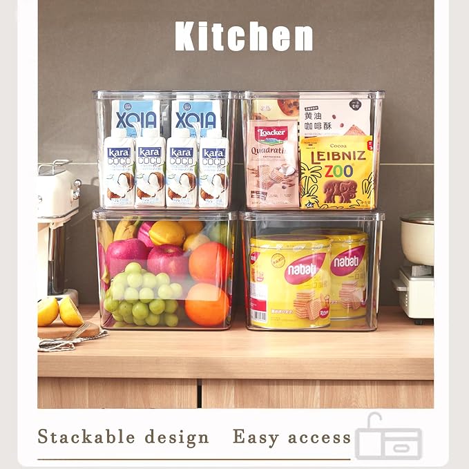 Clear plastic storage bins with LIDS,storage containers for snacks, cosmetics, books, dog food, Storage Organizer for Nursery，Kitchen, Living room,Bedroom, Bathroom, Office (clear, 4XL)