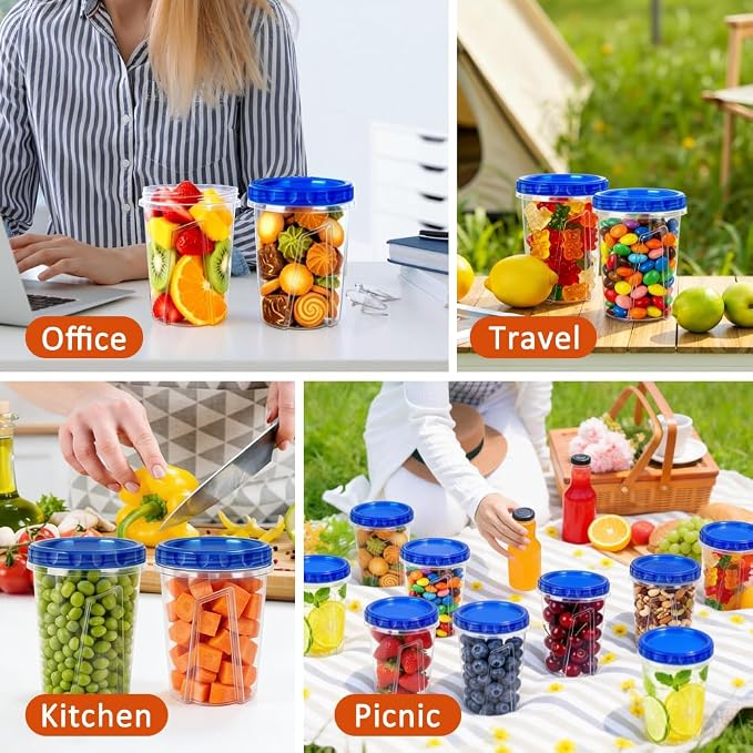 8 Pack 34oz Reusable Freezer Storage Containers with Twist Top Lids Airtight, Clear Plastic Soup Freezer Containers, Quart Food Storage Containers with Lids for Fruit Meal Prep Leftover Lunch Salad