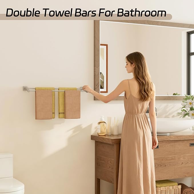 Alise Double Towel Bar, 32" Towel Rack for Bathroom Wall, Brushed Nickel | SUS304 Stainless Steel Bathroom Towel Holder, Quick Drying Towel Hanger Towel Rod, Useable Length 30.8"
