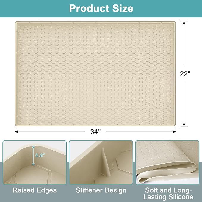 Under Kitchen Sink Mats and Protectors Waterproof, Silicone Under Sink Mat for 34" x 22" Cabinets, Under Sink Tray Organizer, Shelf Liner Cabinet Liner for Kitchen and Bathroom, Beige