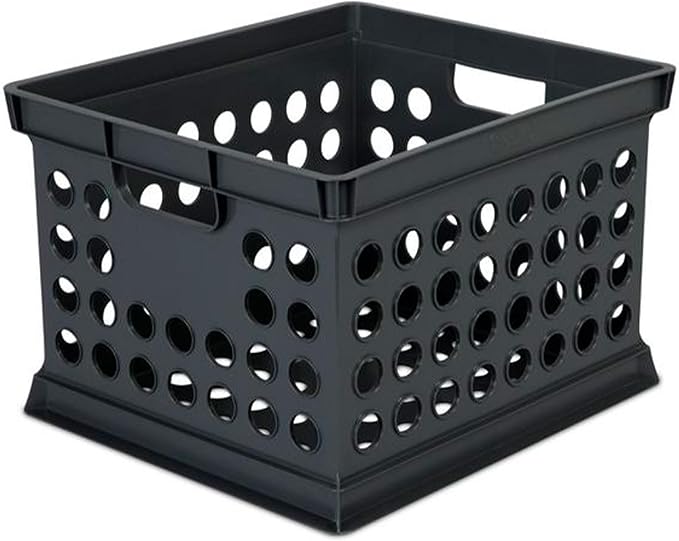 Sterilite Storage Crate Bin File Organizer for Home & Office, Black, 6-Pack | Heavy-Duty and Stackable Plastic Boxes and Containers for Desk, Cabinet, Dorm, Garage, or Utility Organization